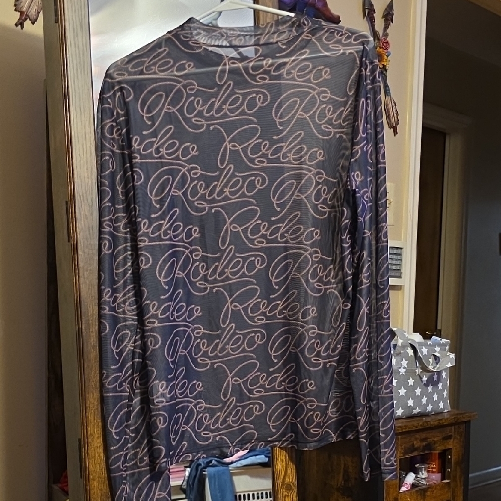 Gray Long Sleeve Rodeo Print Shirt
